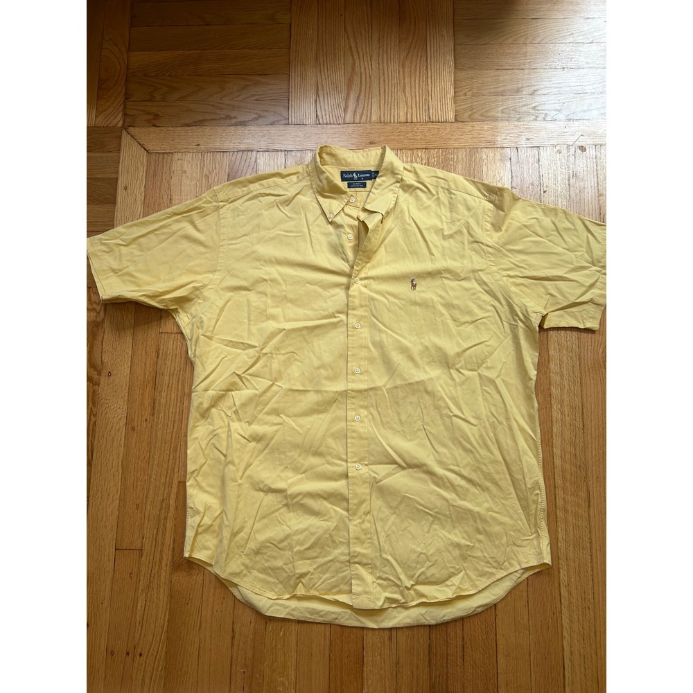 Ralph Lauren Blake Mens XL Yellow Short Sleeve Button Down Cotton Shirt Pony